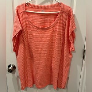 Lands' End 3X (24/26) Coral & White Striped Short Sleeve Cotton Tee